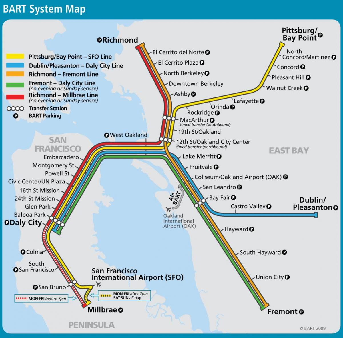 San Francisco bart süsteemi kaart