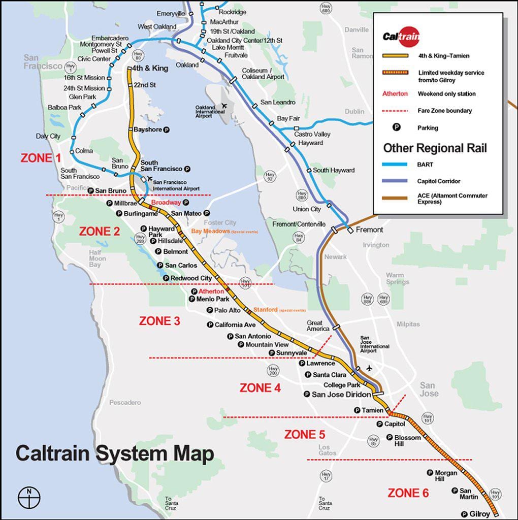 caltrain marsruudi kaardil