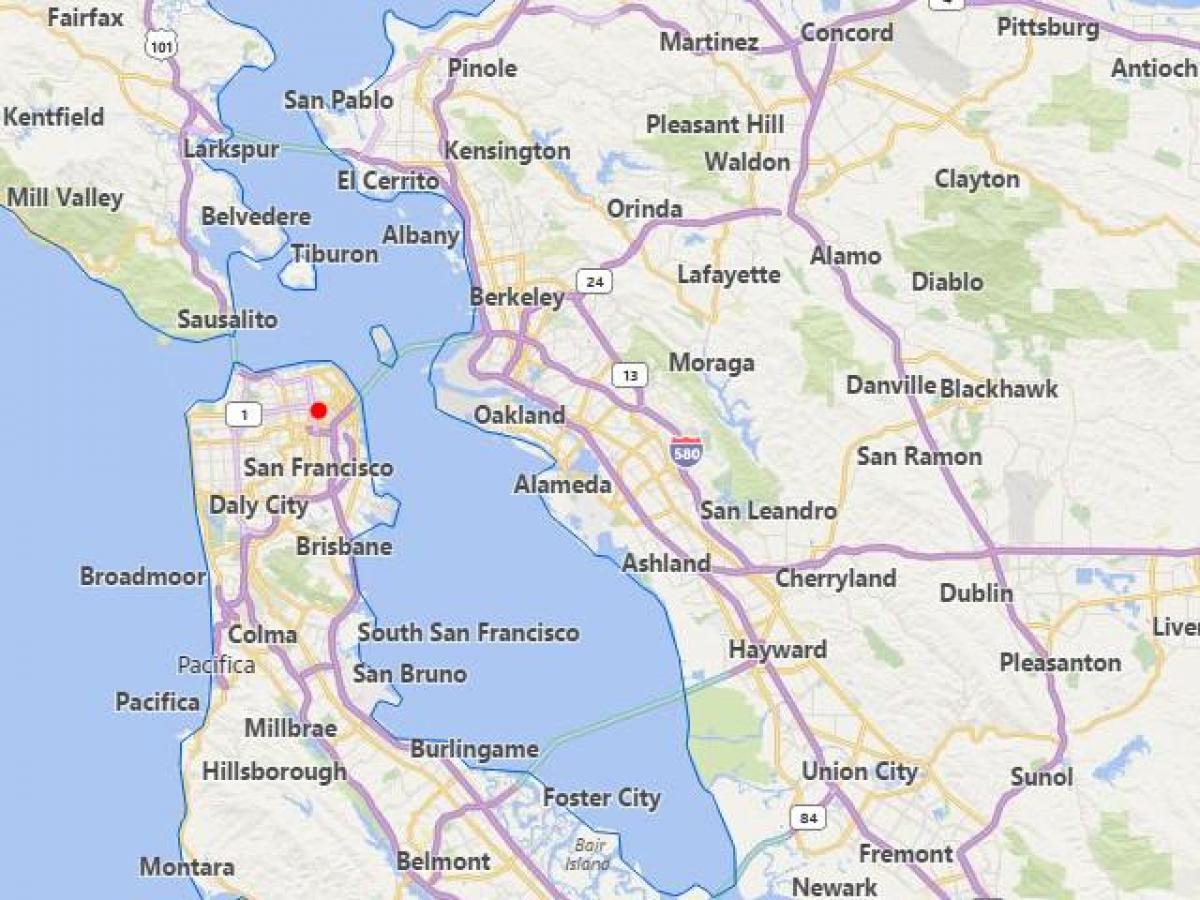 kaart california linnade lähedal San Francisco