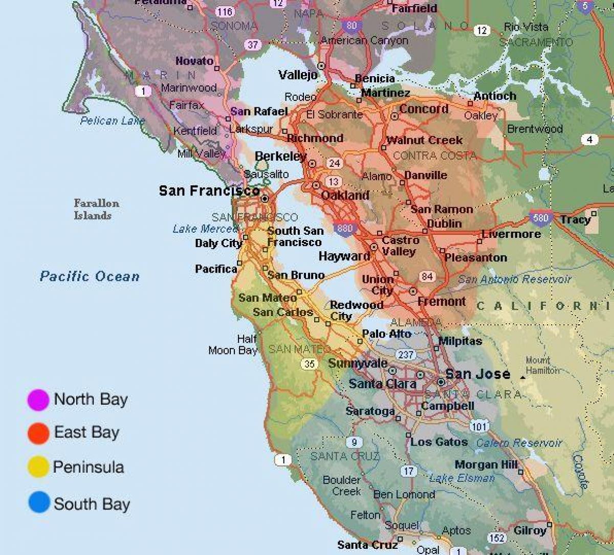 San Francisco piirkonna kaart ja seda ümbritseva ala