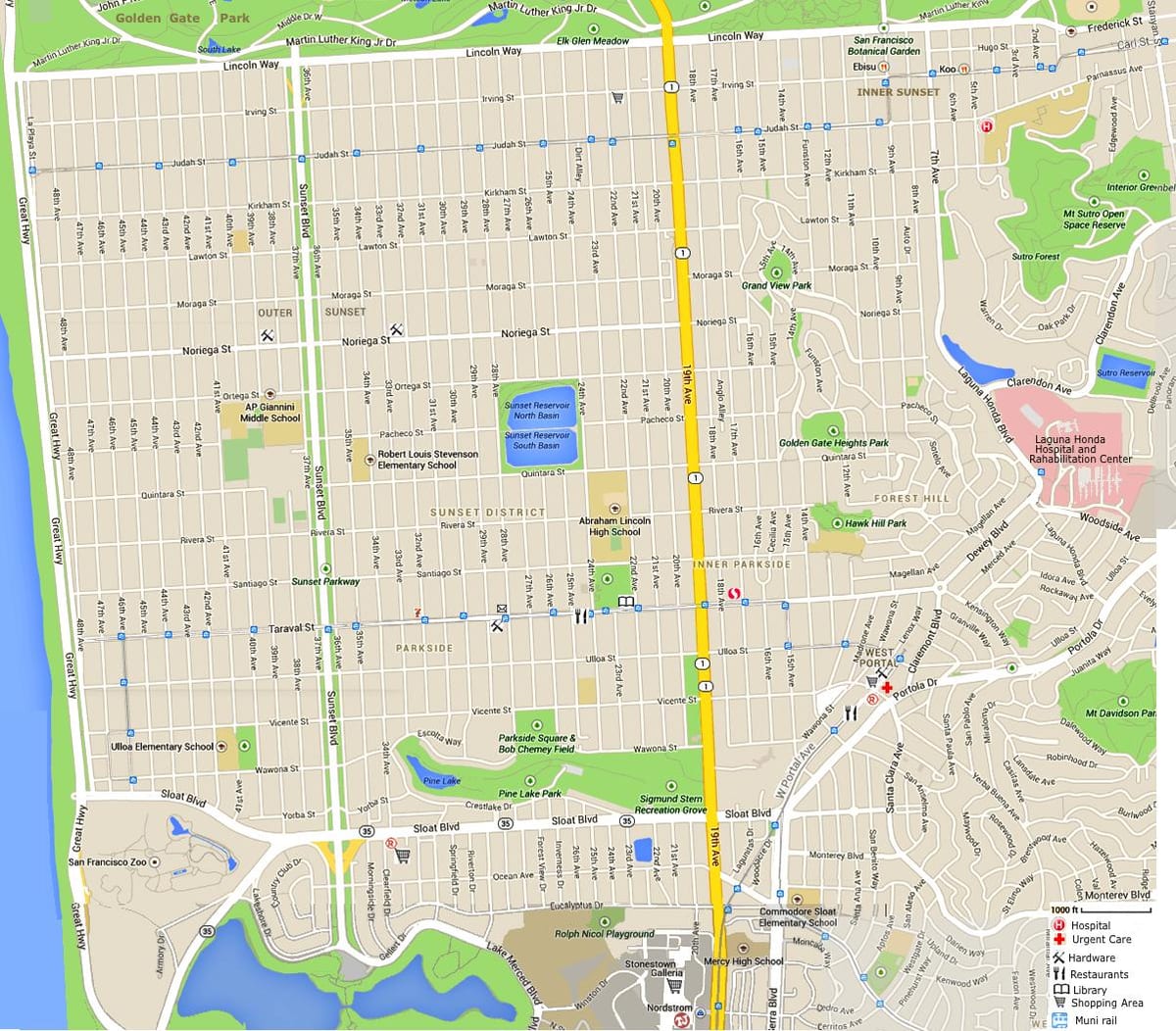 Kaart päikeseloojangut district-San Francisco