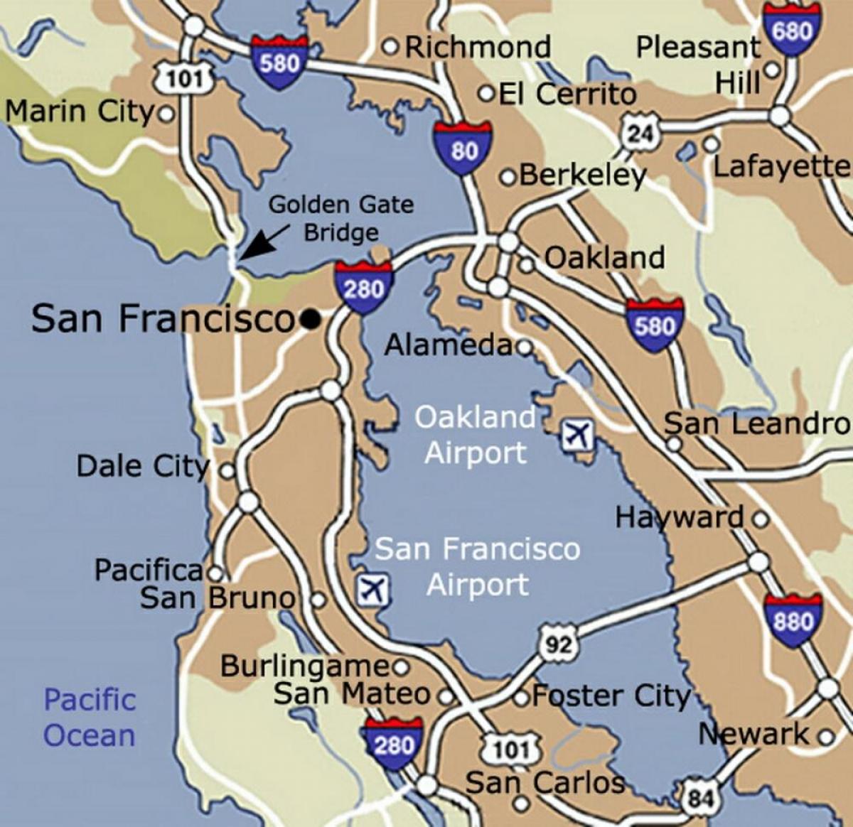 Kaart San Francisco lennujaam ja seda ümbritseva ala