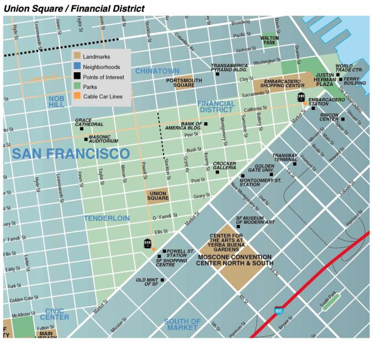 Kaart union square piirkond, San Francisco