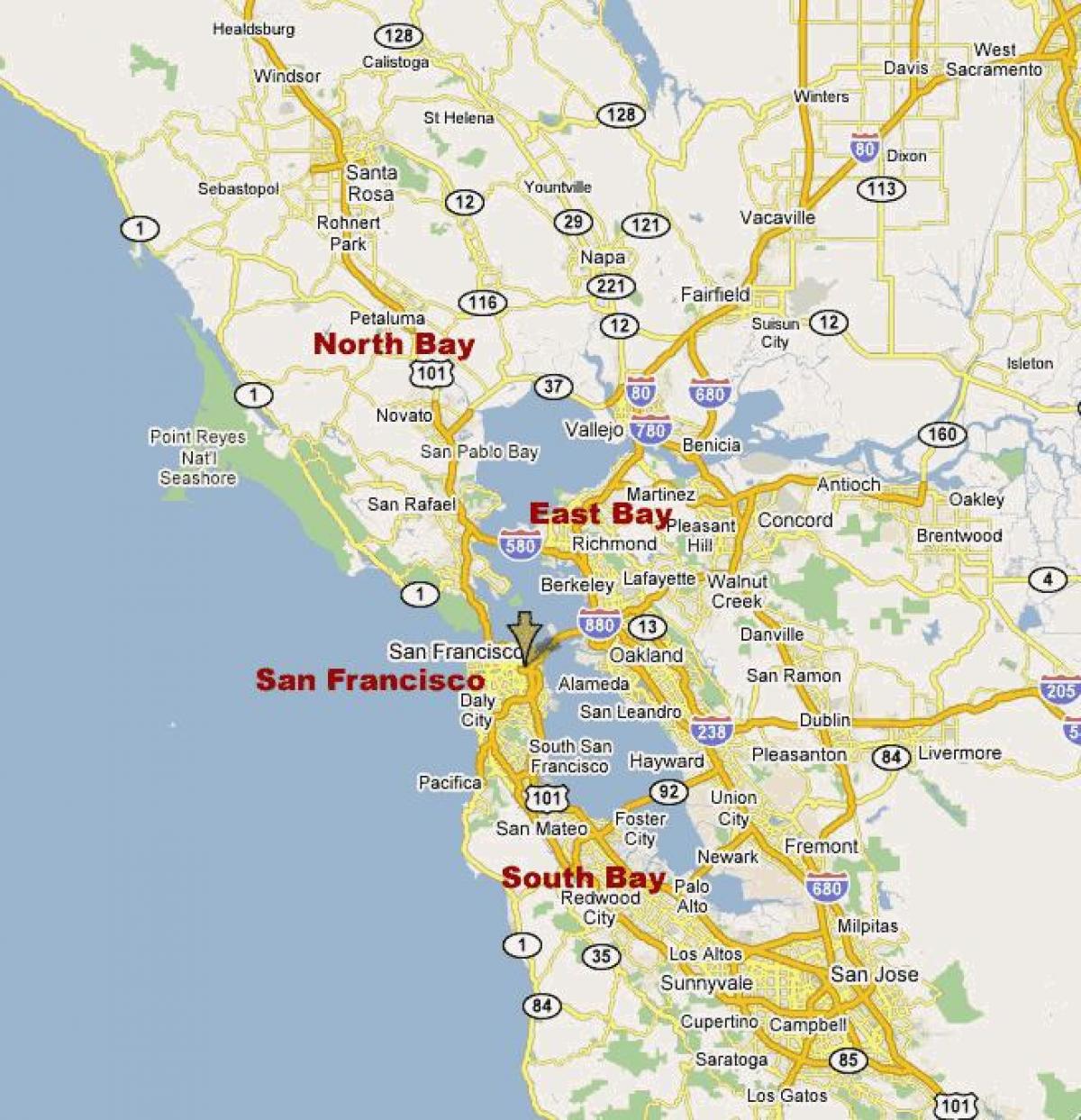 kaart lõuna-bay põhja-california