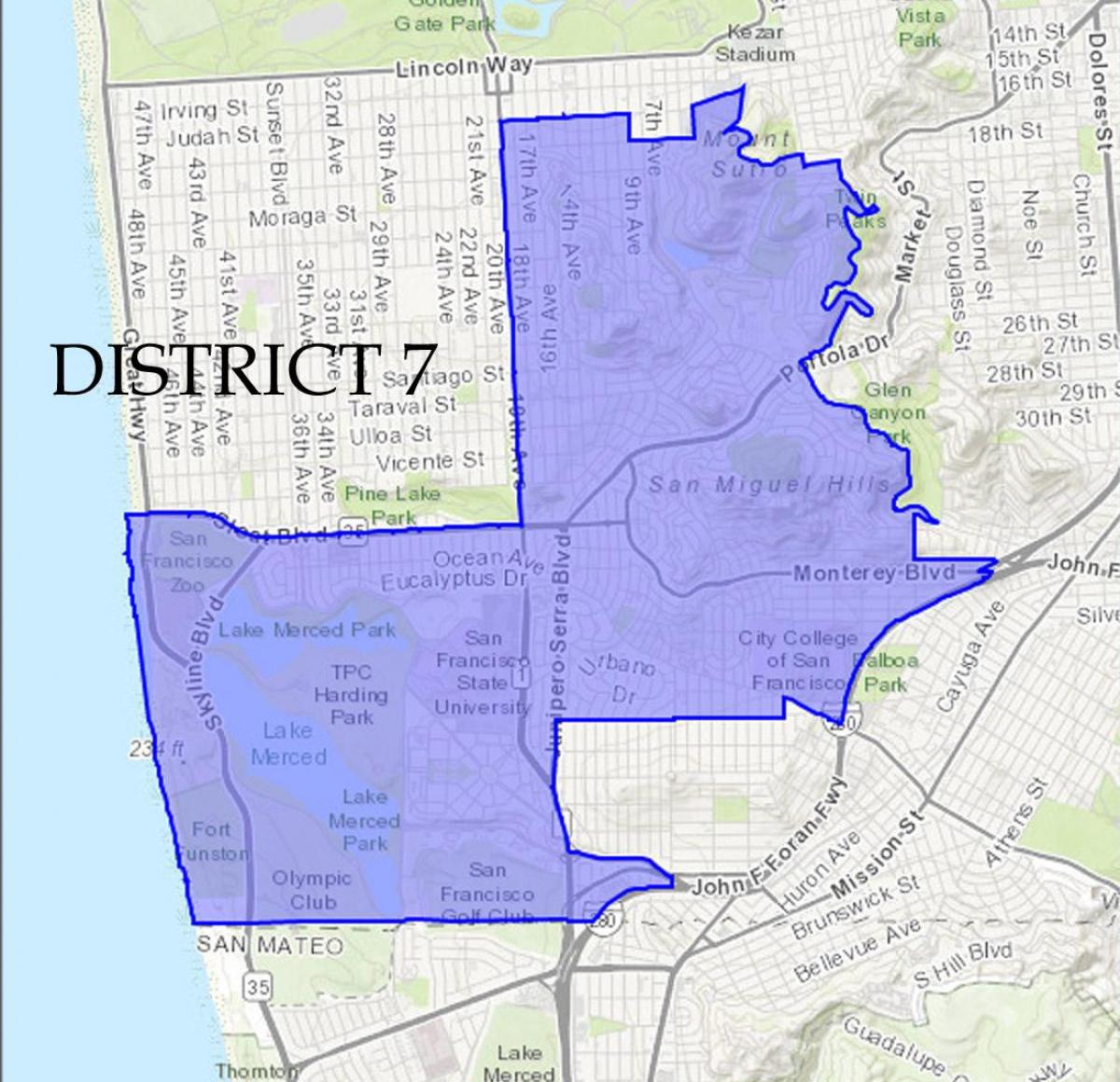 Kaart San Francisco district 7 