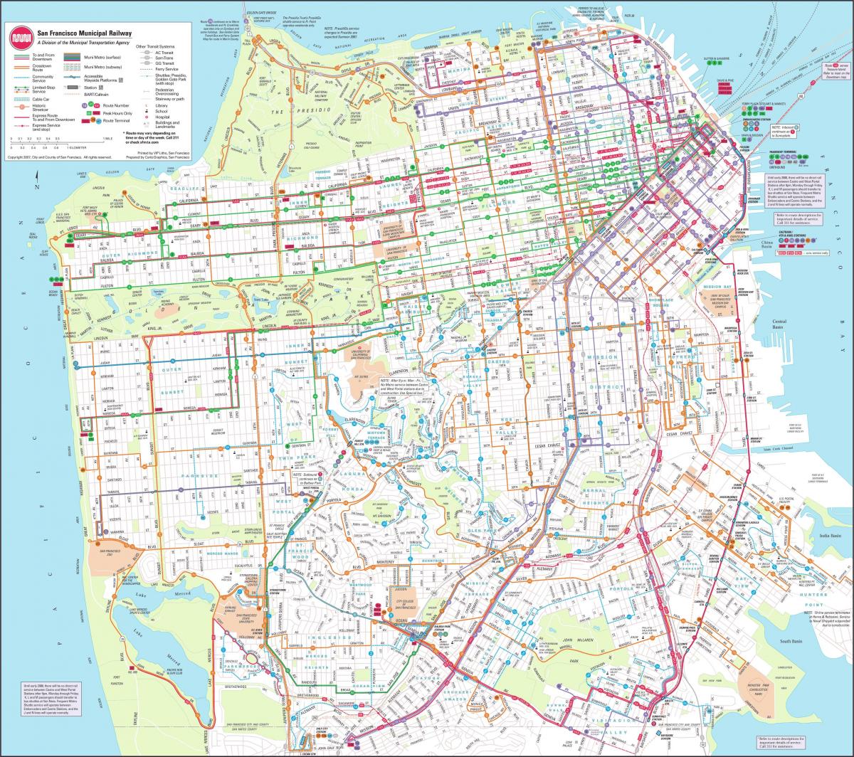 Kaart San Francisco linnavalitsuse raudtee