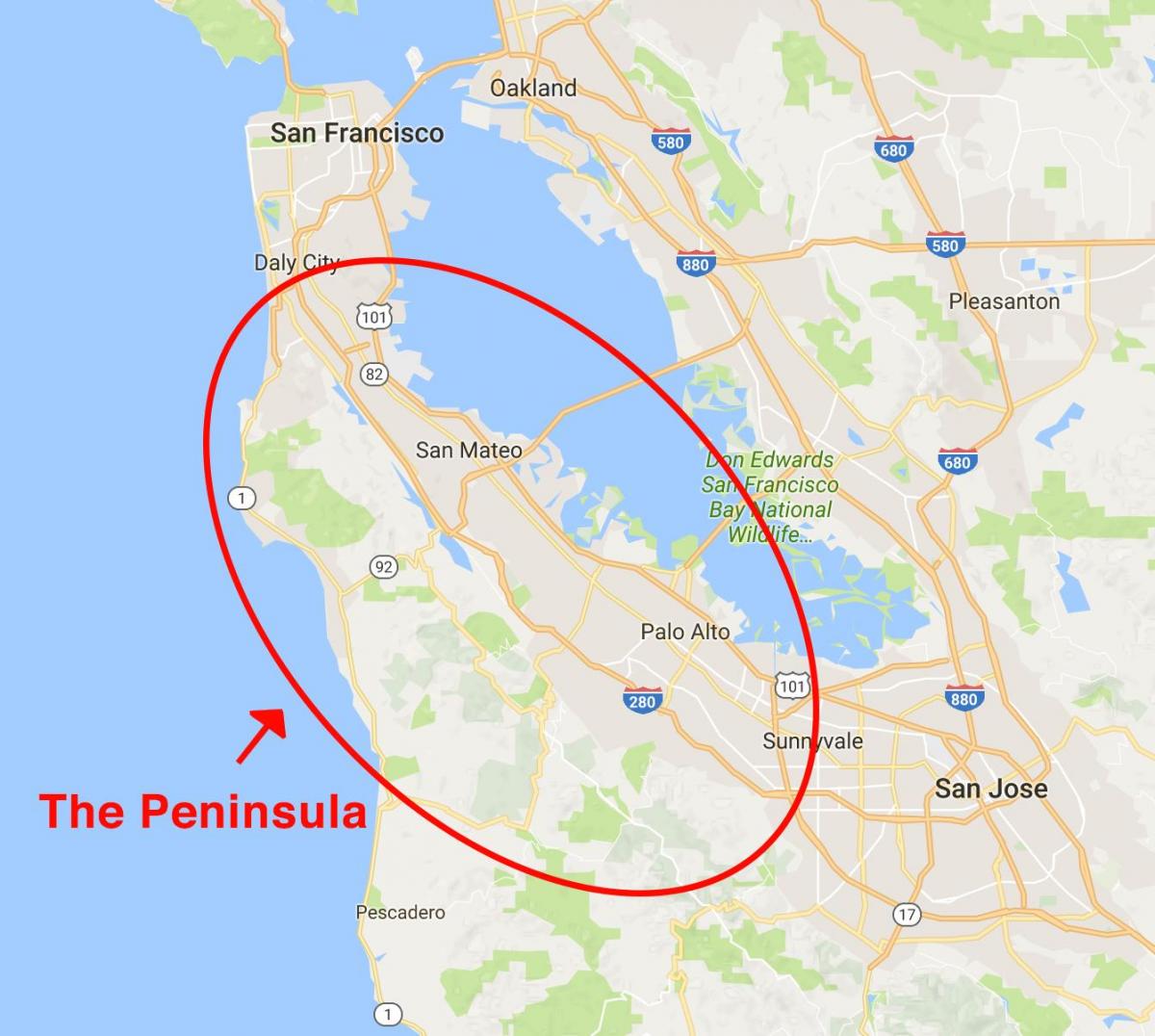 Kaart San Francisco poolsaar 