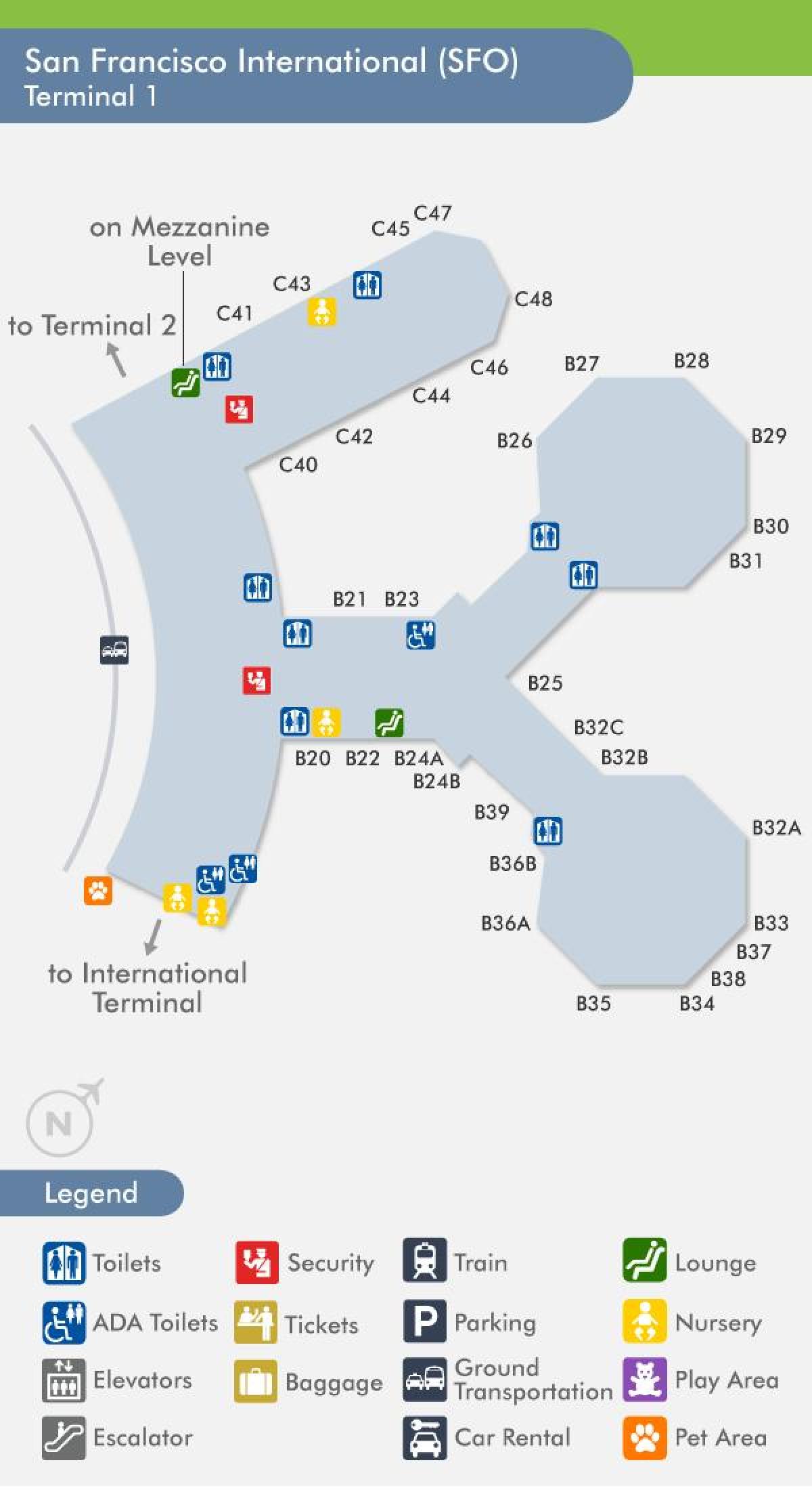 San Francisco airport terminal 1 kaart