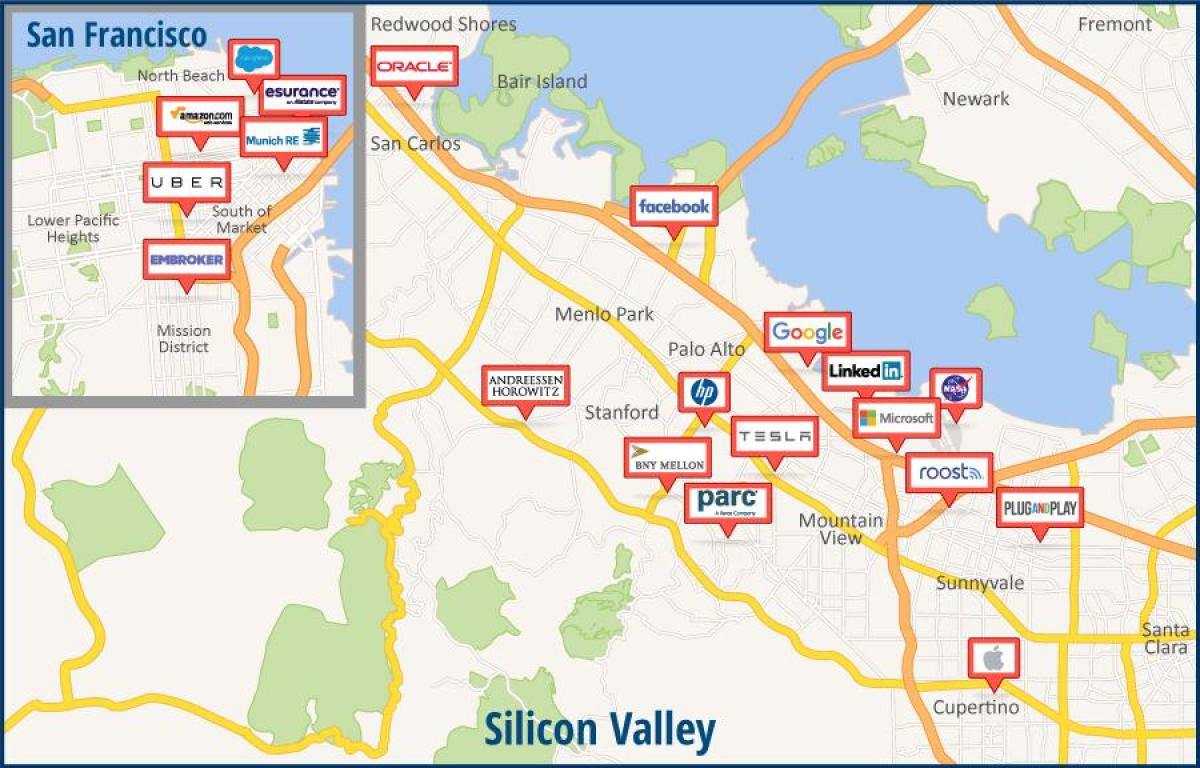 Kaart silicon valley tour