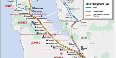 Caltrain marsruudi kaardil